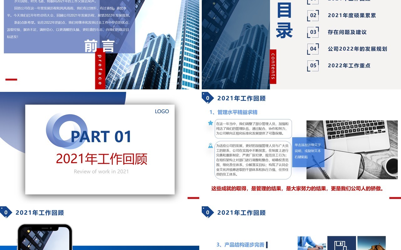 蓝色商务总经理年终总结工作汇报PPT模板