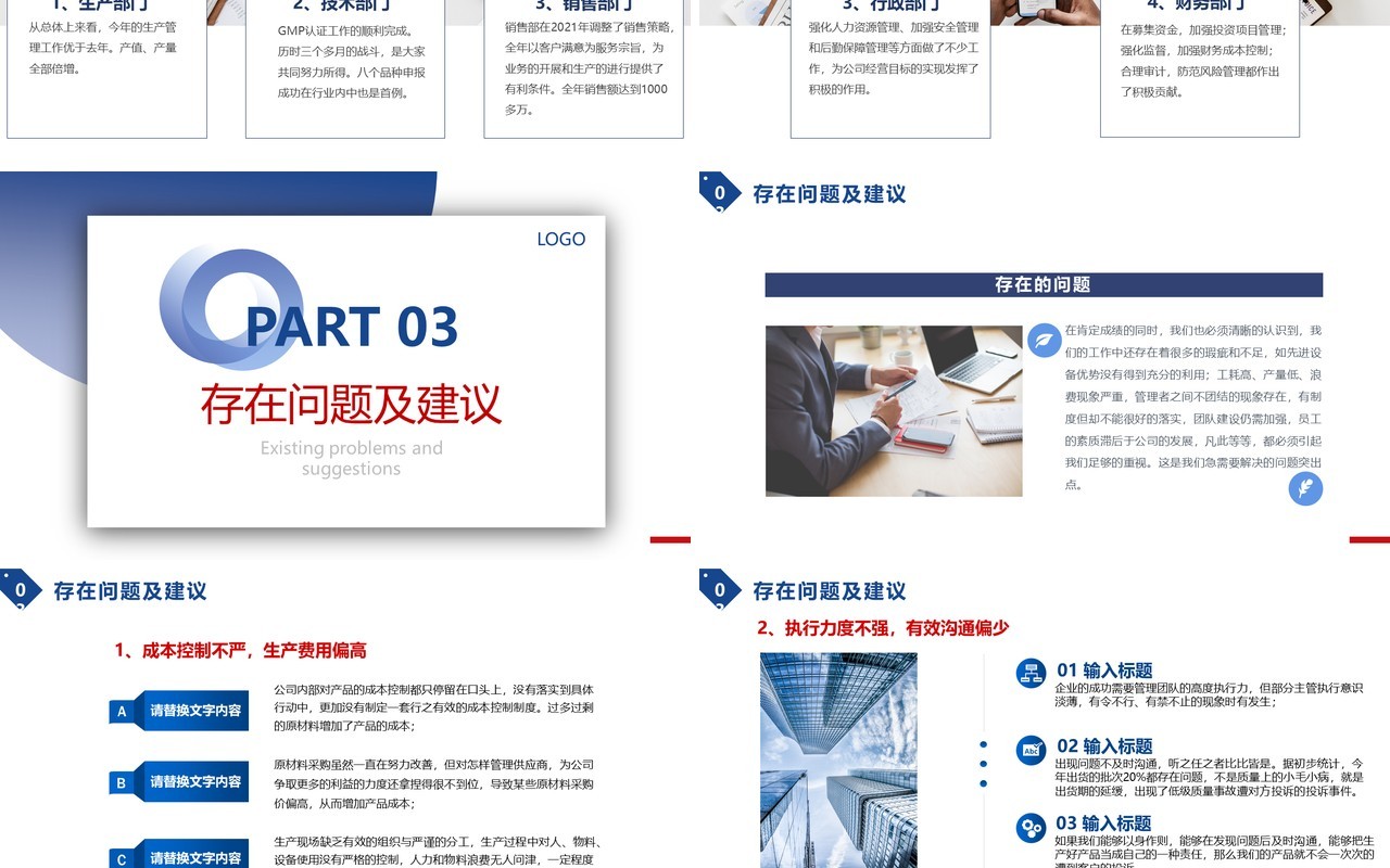 蓝色商务总经理年终总结工作汇报PPT模板