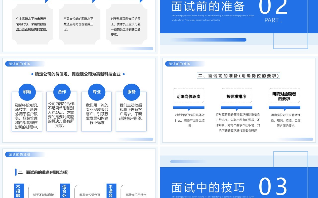 蓝色简约招聘面试技巧培训动态PPT模板