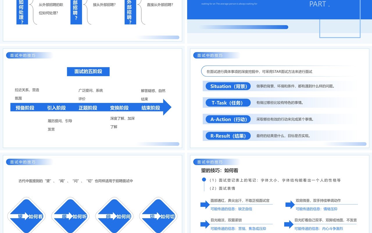 蓝色简约招聘面试技巧培训动态PPT模板