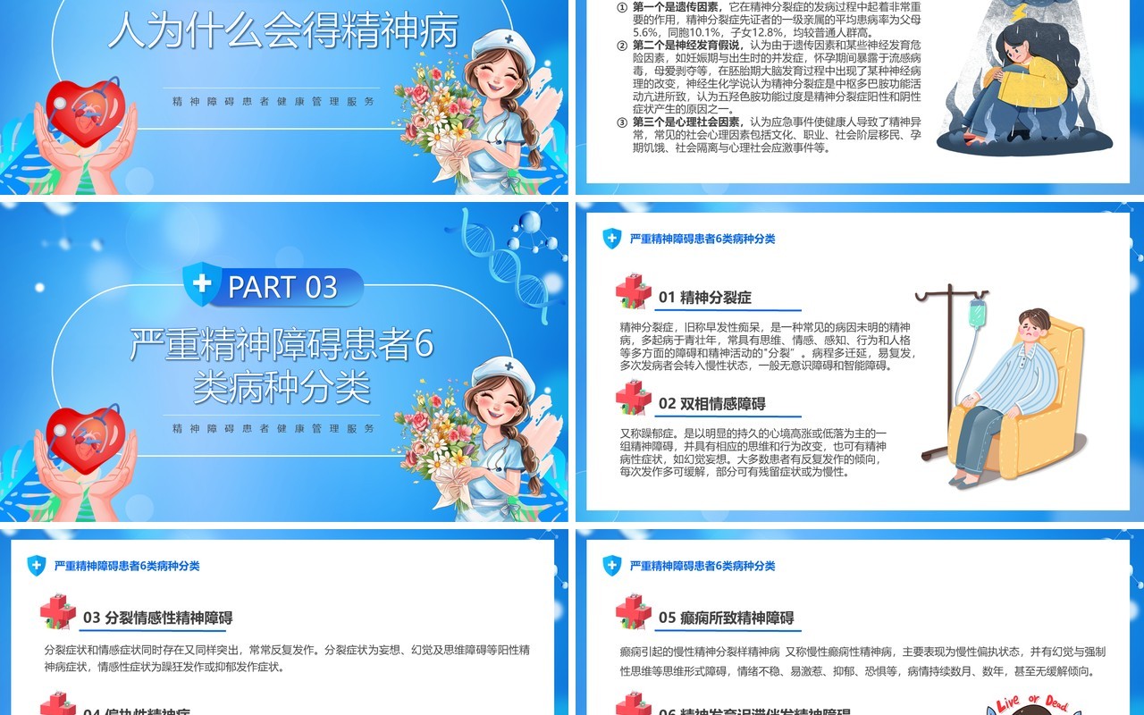 蓝色卡通风精神疾病卫生知识防治PPT模板