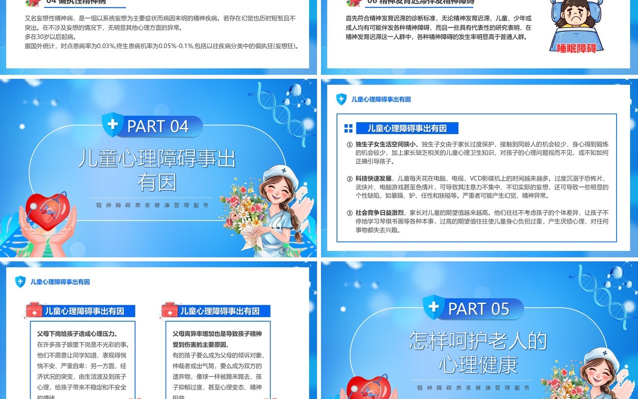 蓝色卡通风精神疾病卫生知识防治PPT模板