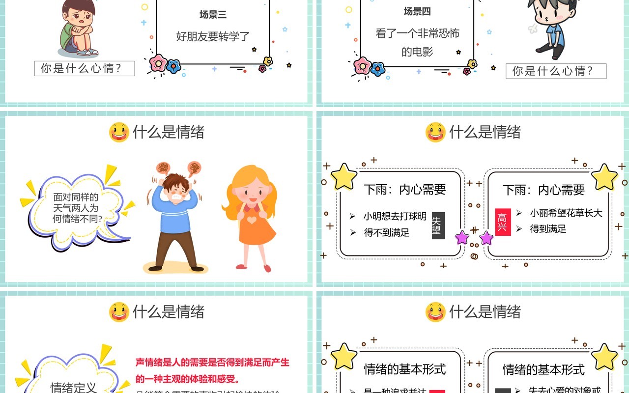 卡通风小学生情绪管理知识学校教育课件动态PPT模板
