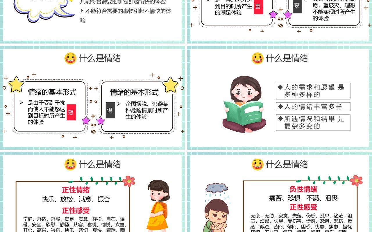 卡通风小学生情绪管理知识学校教育课件动态PPT模板