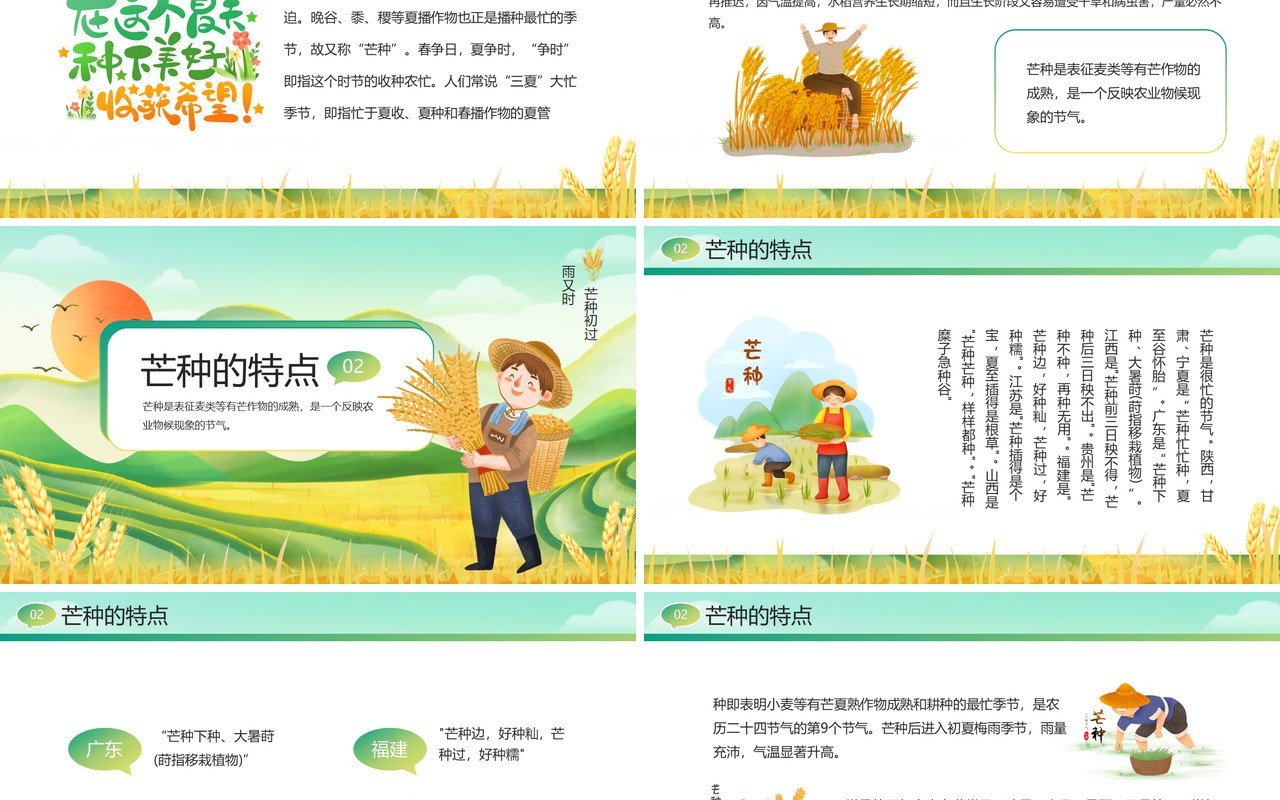 绿色插画风二十四节气之芒种PPT模板