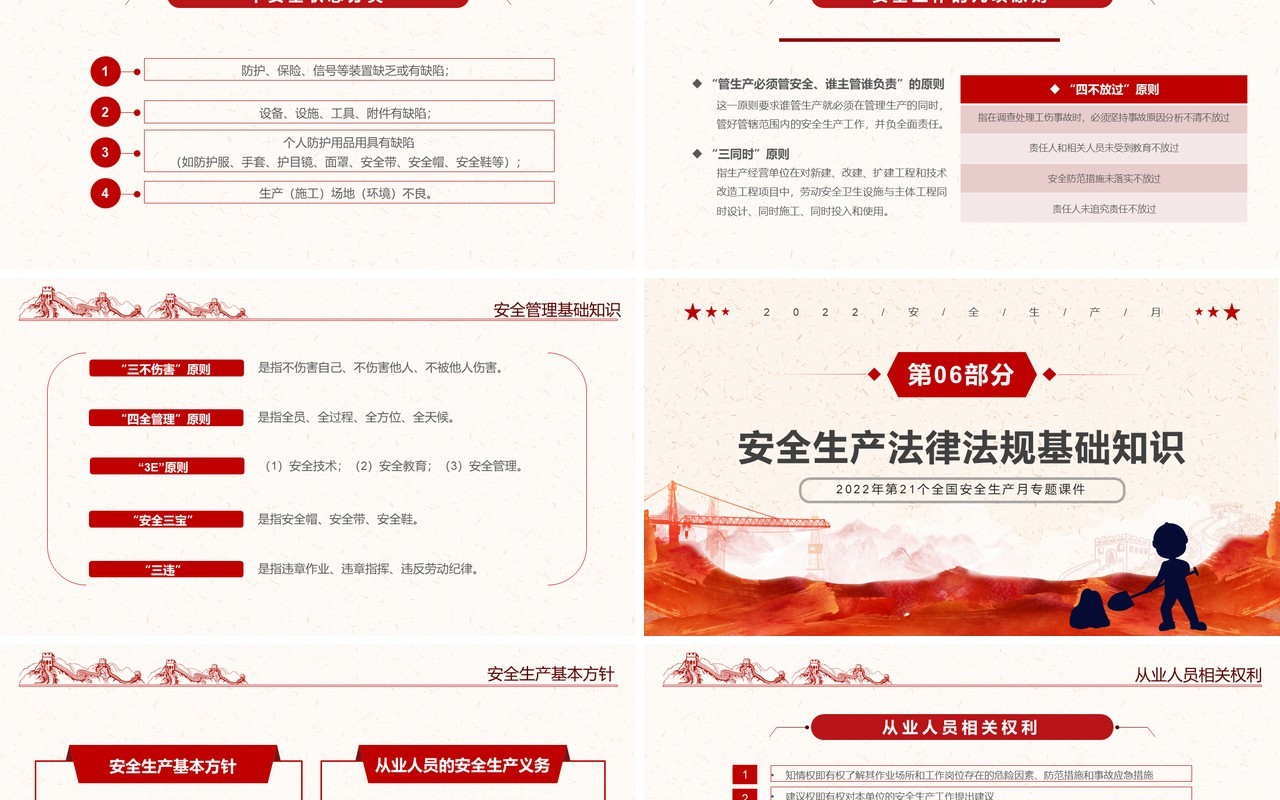 红色简约遵守安全生产法宣传教育PPT模板