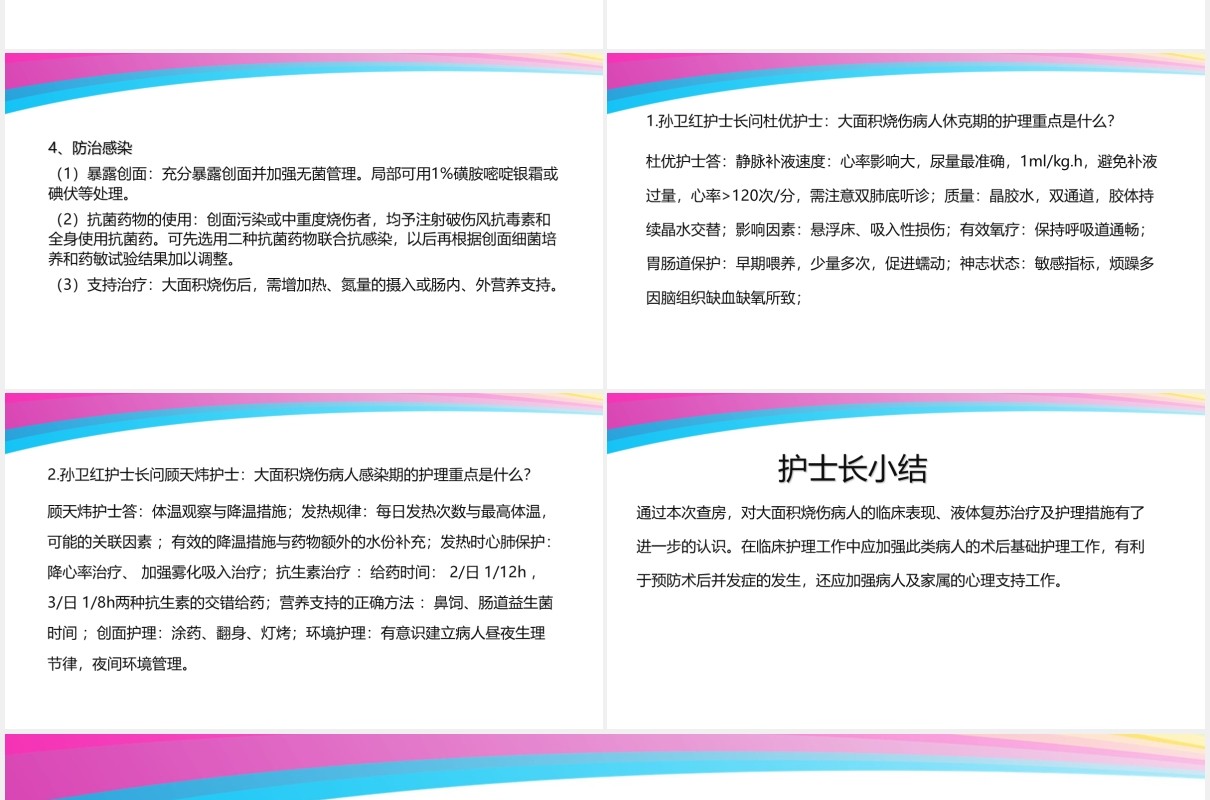 彩色医疗医院烧伤病人护理查房培训PPT模板
