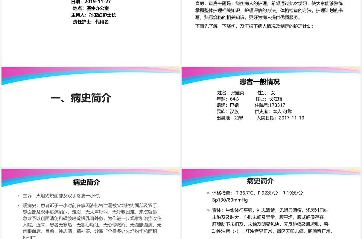 彩色医疗医院烧伤病人护理查房培训PPT模板