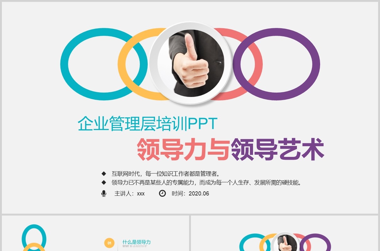 彩色企业管理层领导力与领导艺术培训课件PPT模板