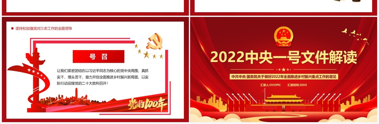 红色党政风2022中央一号文件解读PPT模板