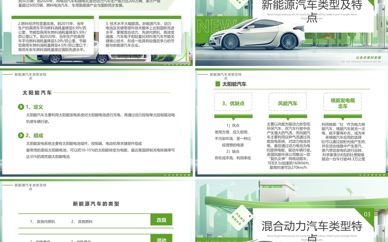 绿色插画风新能源汽车行业介绍PPT模板