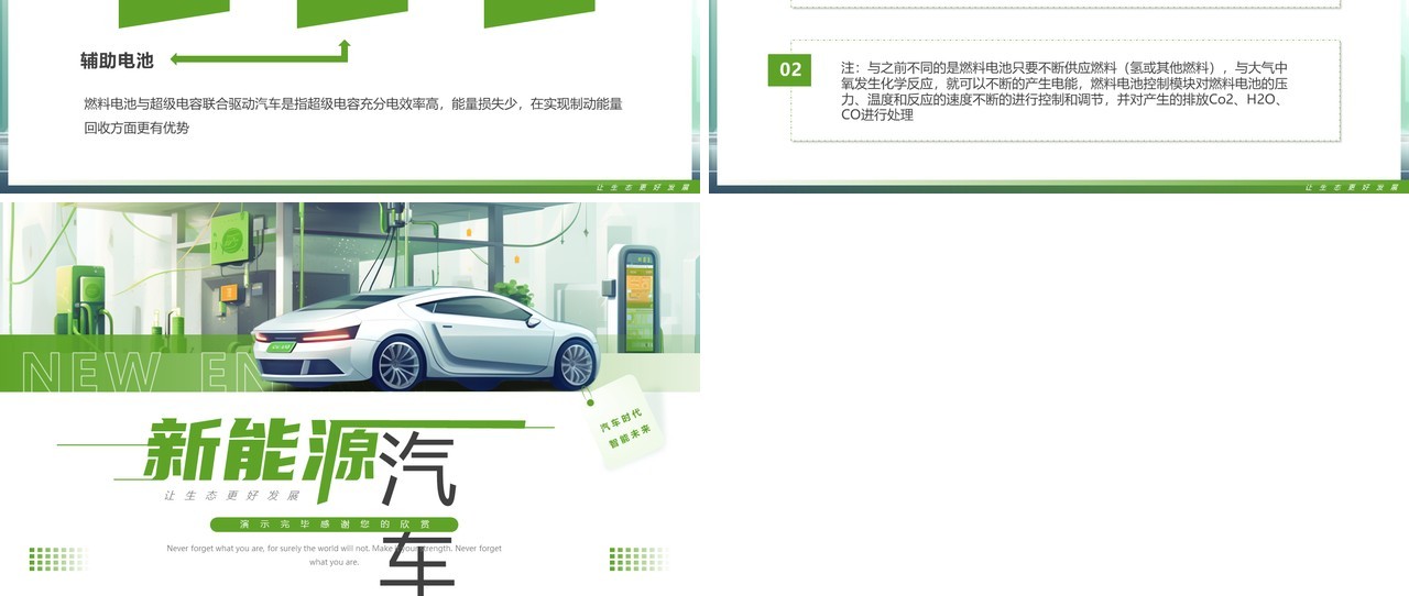 绿色插画风新能源汽车行业介绍PPT模板