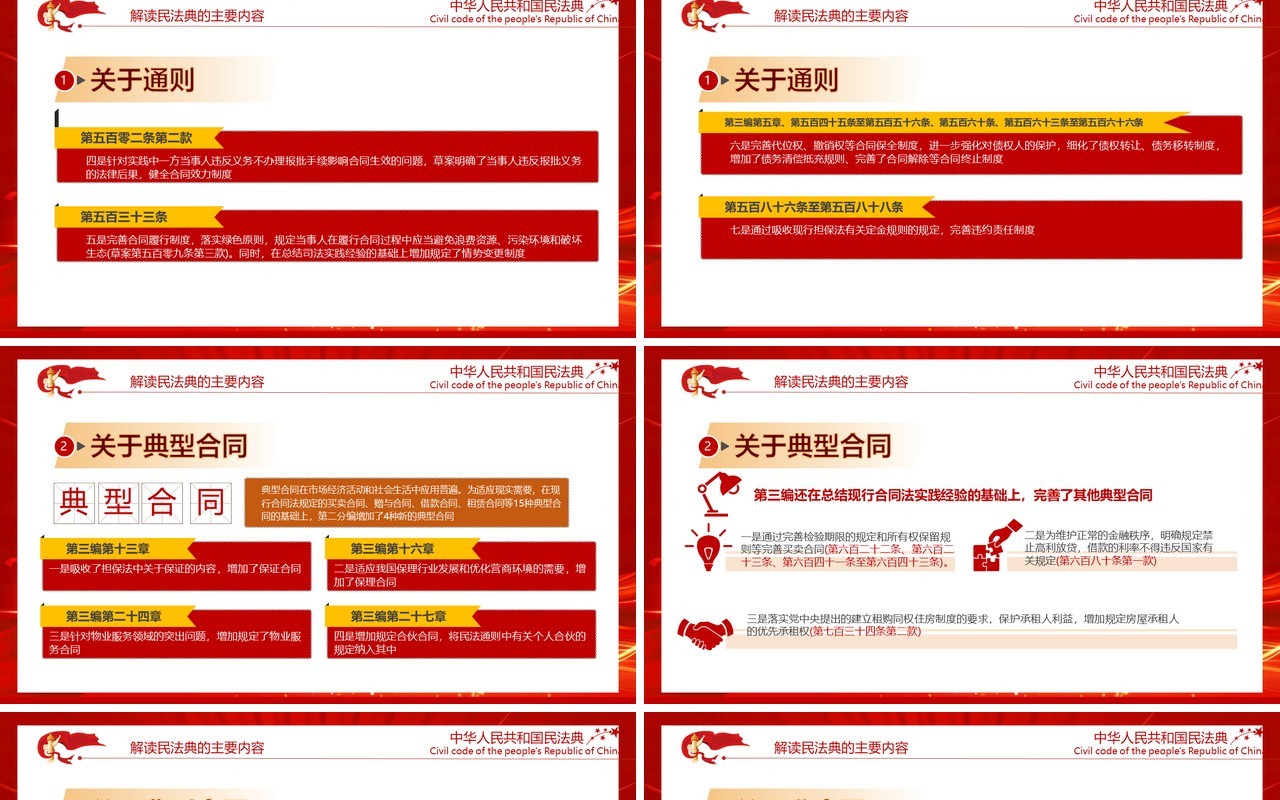 红色聚焦两会中国首部民法典解读学习政府工作报告党建PPT模板