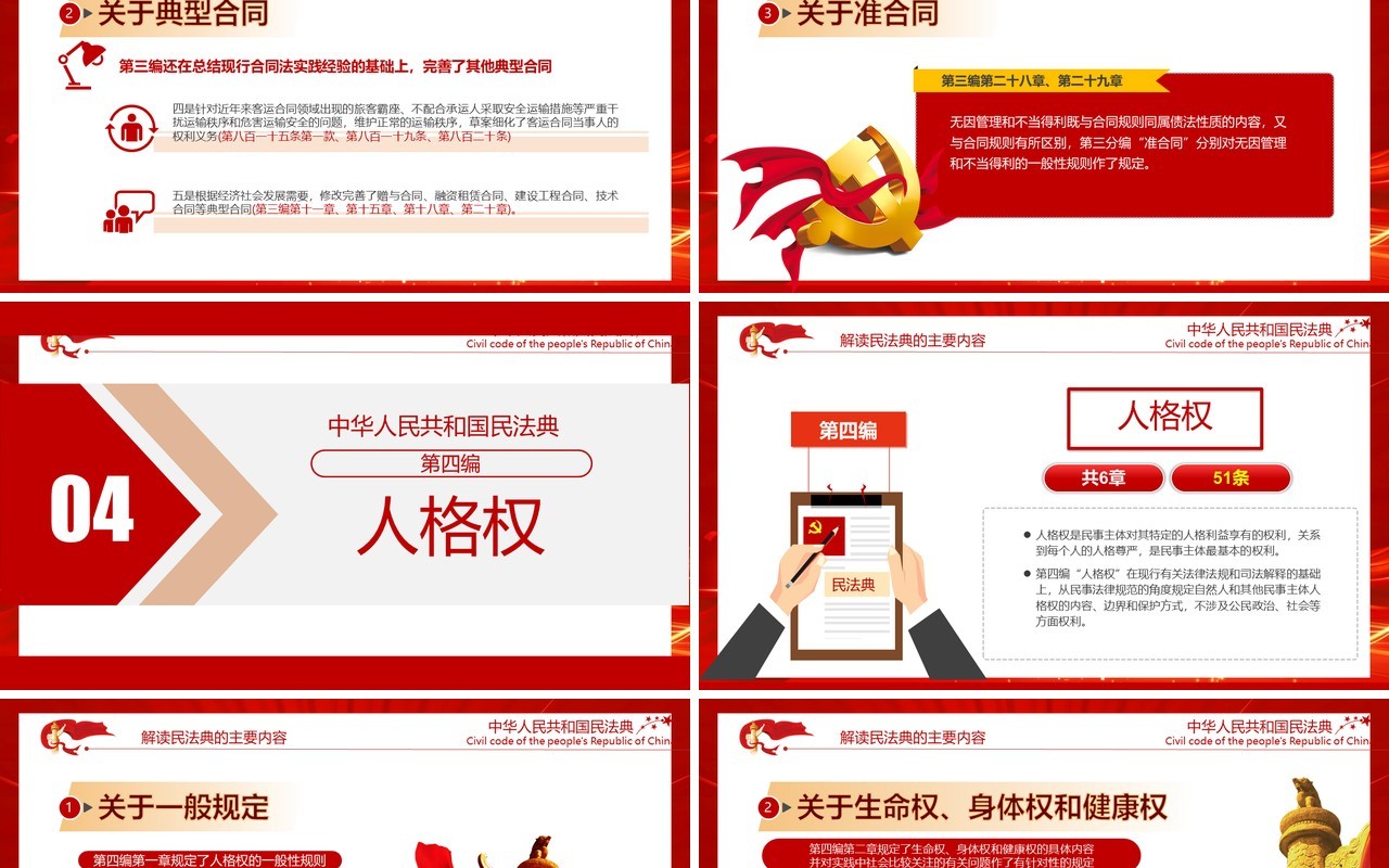 红色聚焦两会中国首部民法典解读学习政府工作报告党建PPT模板