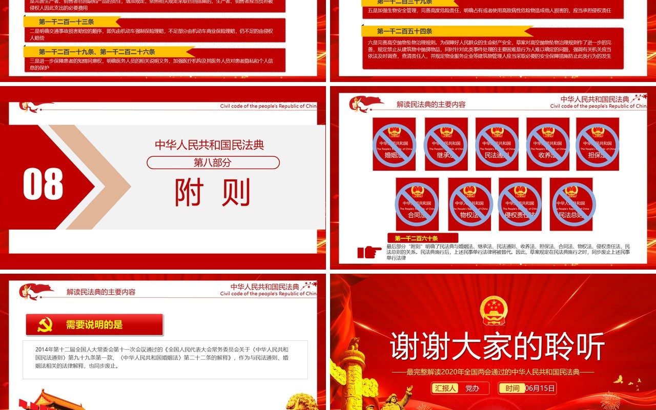 红色聚焦两会中国首部民法典解读学习政府工作报告党建PPT模板