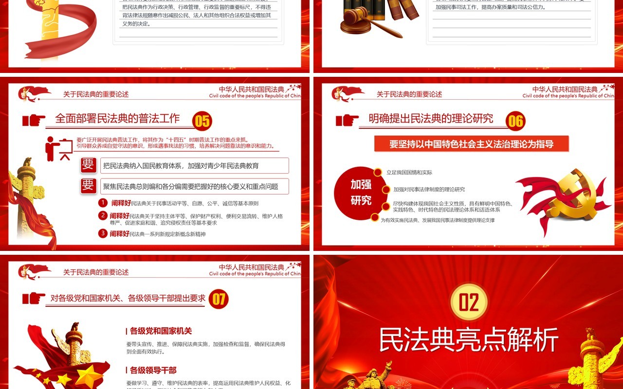 红色聚焦两会中国首部民法典解读学习政府工作报告党建PPT模板