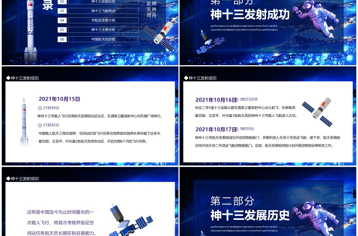 月下棹神舟星夜赴天河神舟十三号飞天纪实动态PPT模板