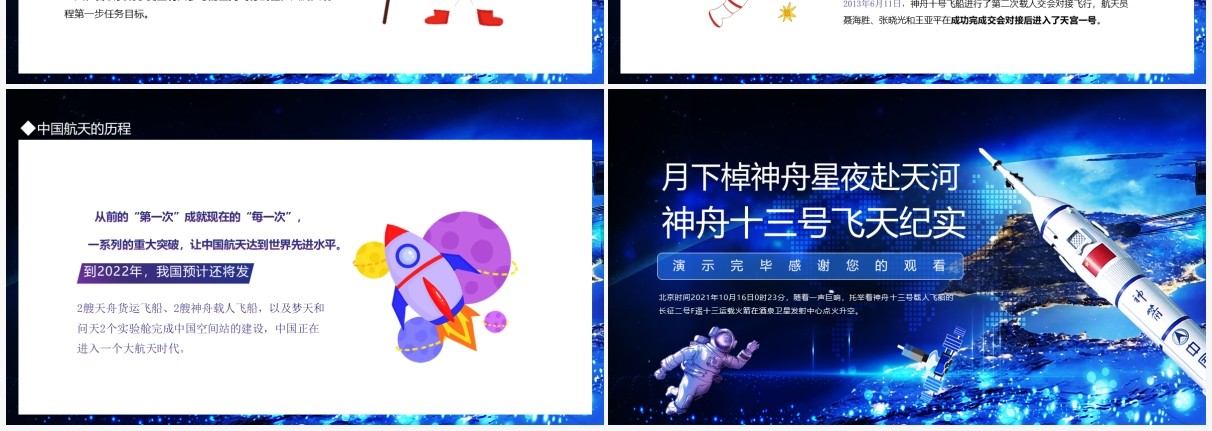 月下棹神舟星夜赴天河神舟十三号飞天纪实动态PPT模板