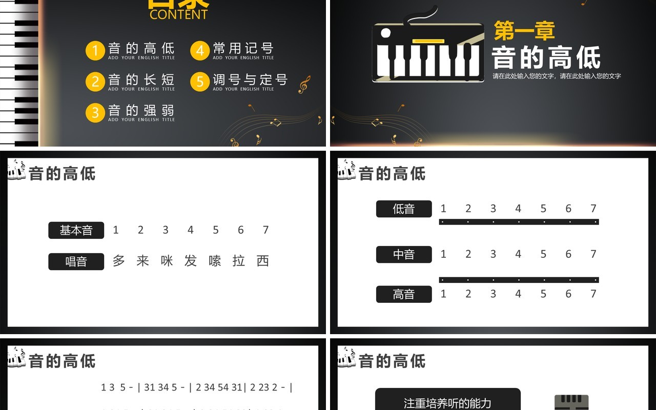 认识音乐简谱知识大全乐理及各类符号入门必备音乐课课件PPT模板