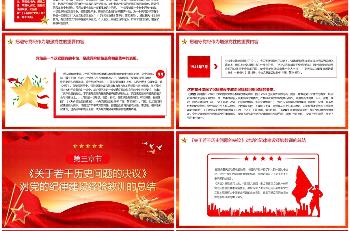 红色延安整风运动中党的纪律教育PPT模板