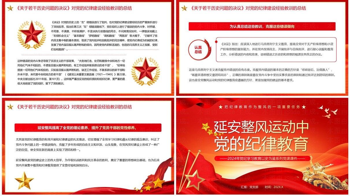 红色延安整风运动中党的纪律教育PPT模板