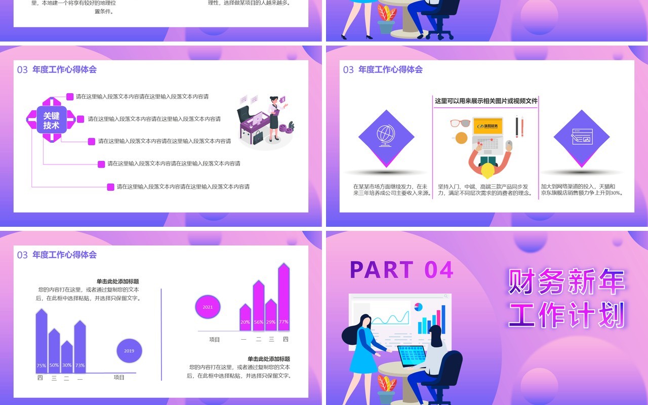 紫色扁平化财务部年终工作总结计划汇报通用PPT模板