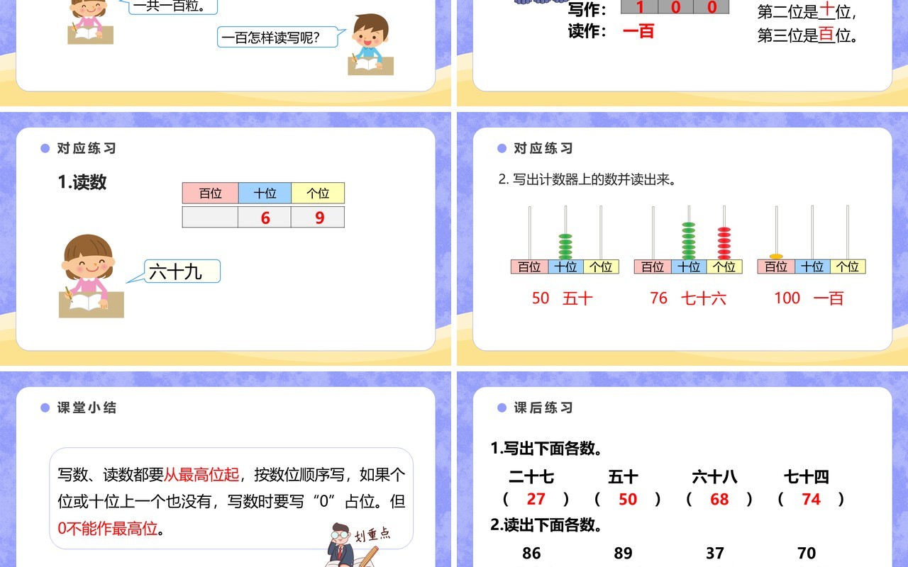 部编版一年级数学下册读数写数课件PPT模板
