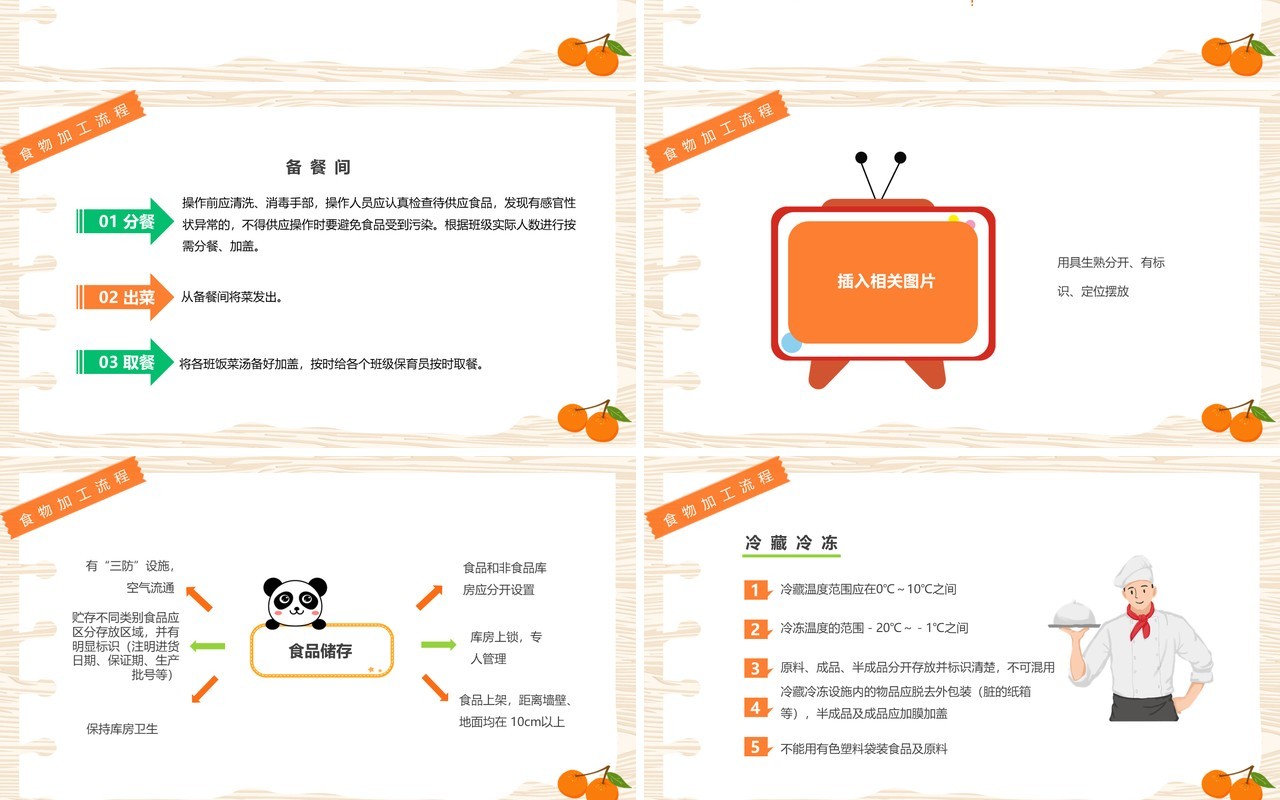 橙色卡通风幼儿园食堂食品安全培训PPT模板