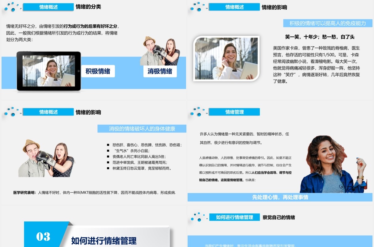 蓝色简约情绪管理指南企业员工培训课件PPT模板