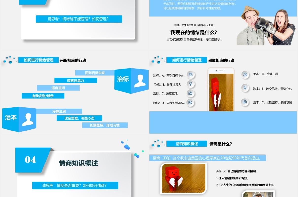 蓝色简约情绪管理指南企业员工培训课件PPT模板