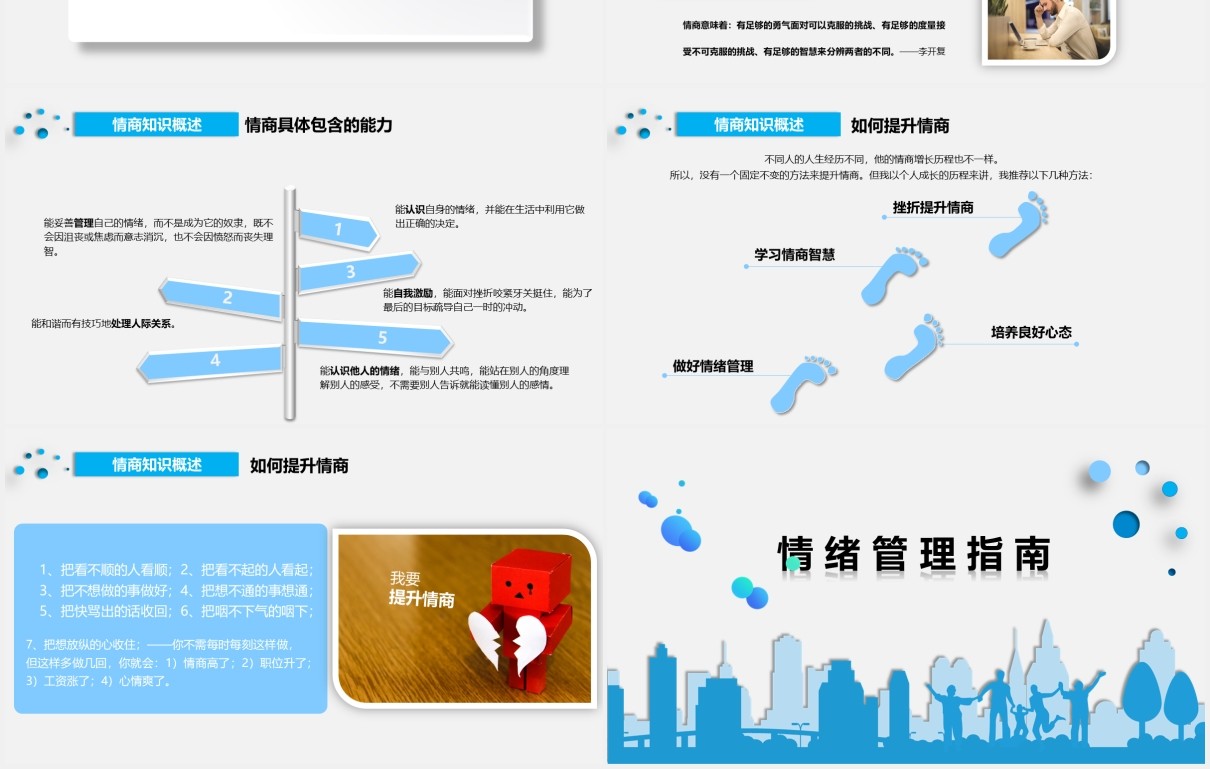 蓝色简约情绪管理指南企业员工培训课件PPT模板