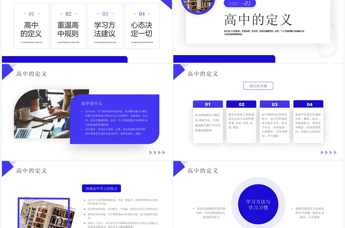 蓝色简约商务风高中开学第一课PPT模板