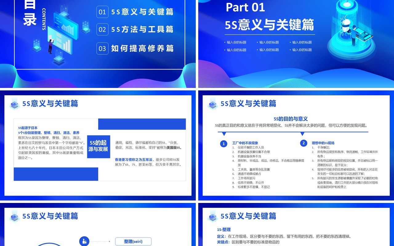 蓝色渐变商务办公室5S管理制度PPT模板