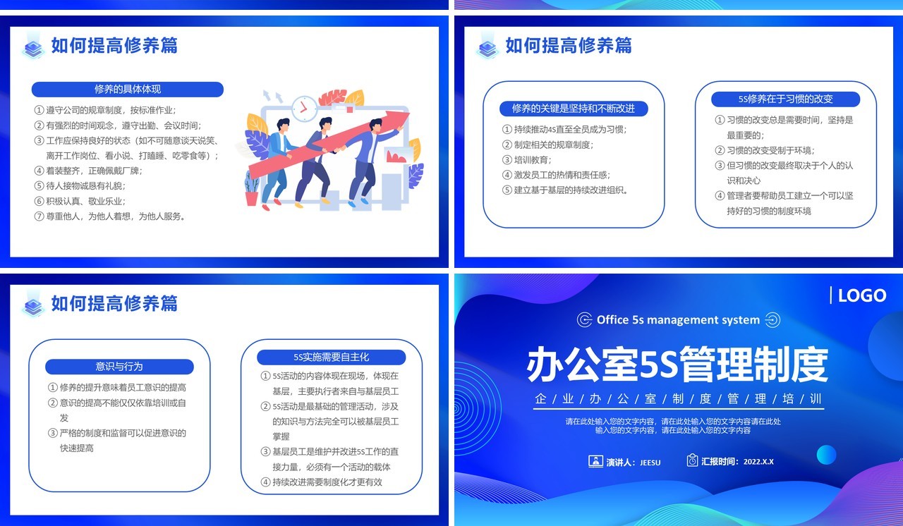 蓝色渐变商务办公室5S管理制度PPT模板