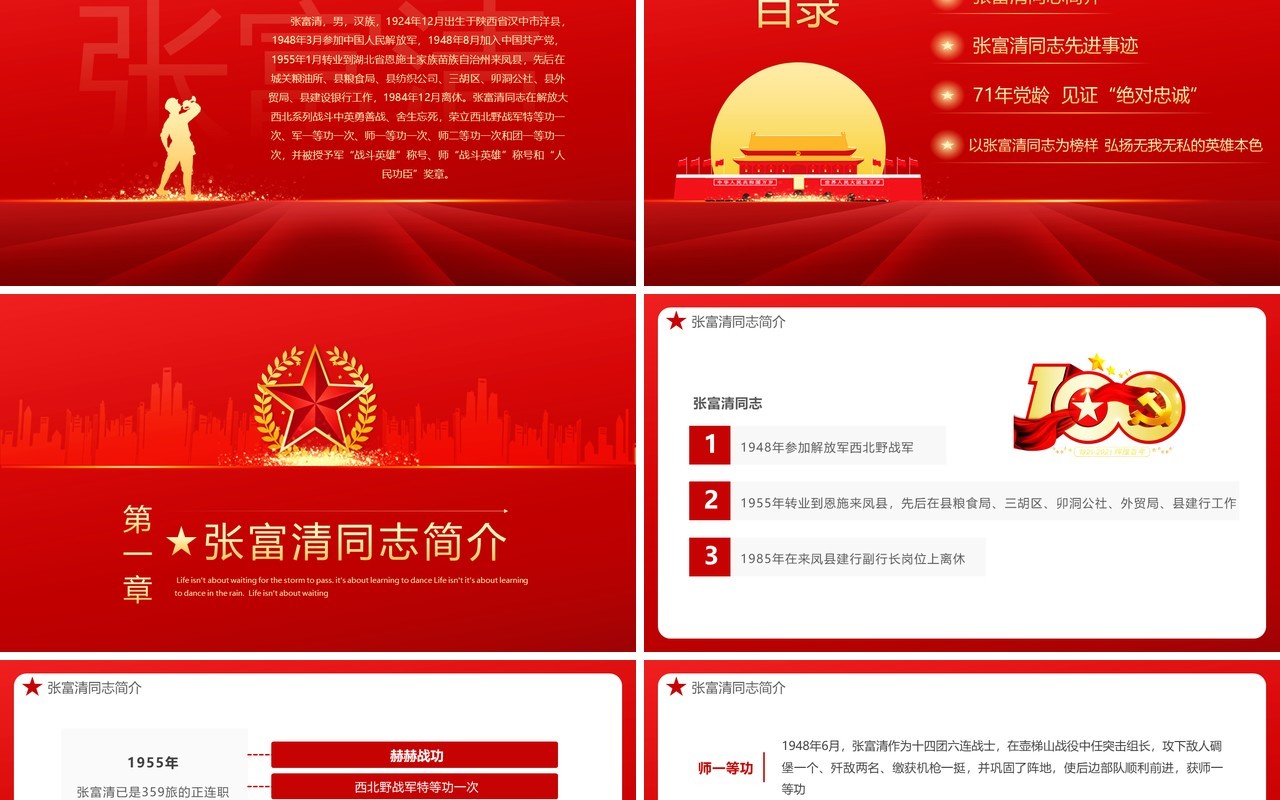 红色党政风讲好中国共产党的故事之张富清教育PPT模板