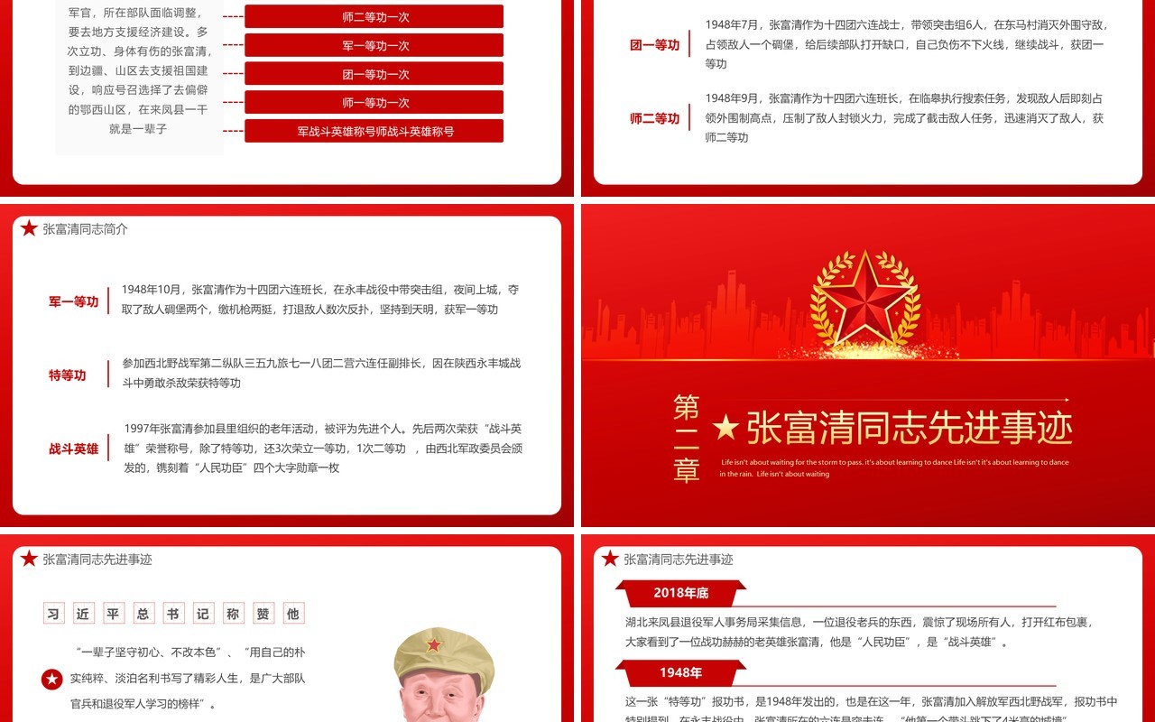 红色党政风讲好中国共产党的故事之张富清教育PPT模板