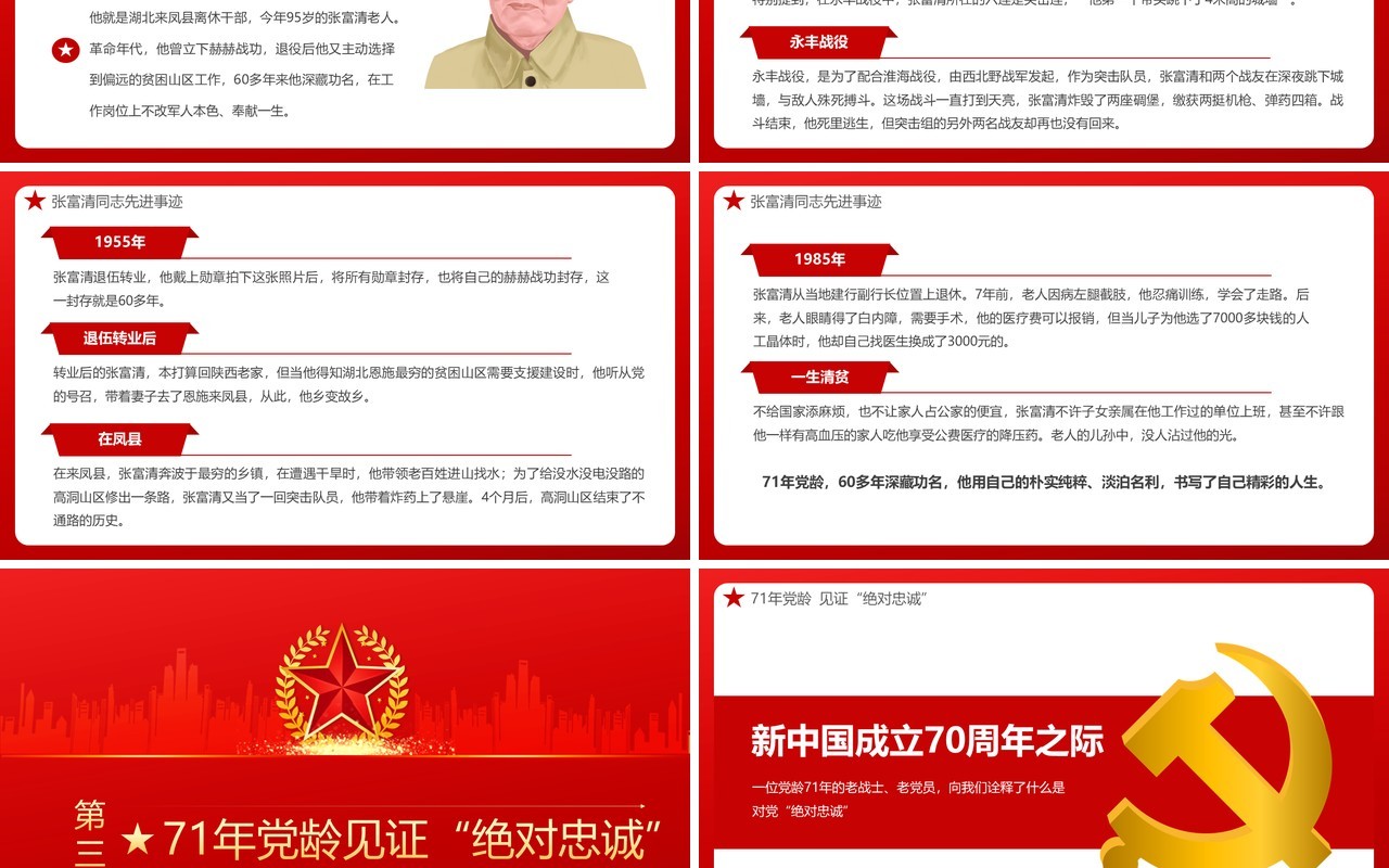 红色党政风讲好中国共产党的故事之张富清教育PPT模板