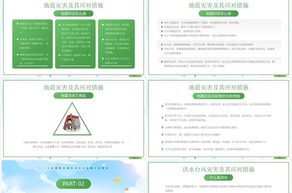 绿色卡通防范灾害风险防震减灾宣传PPT模板