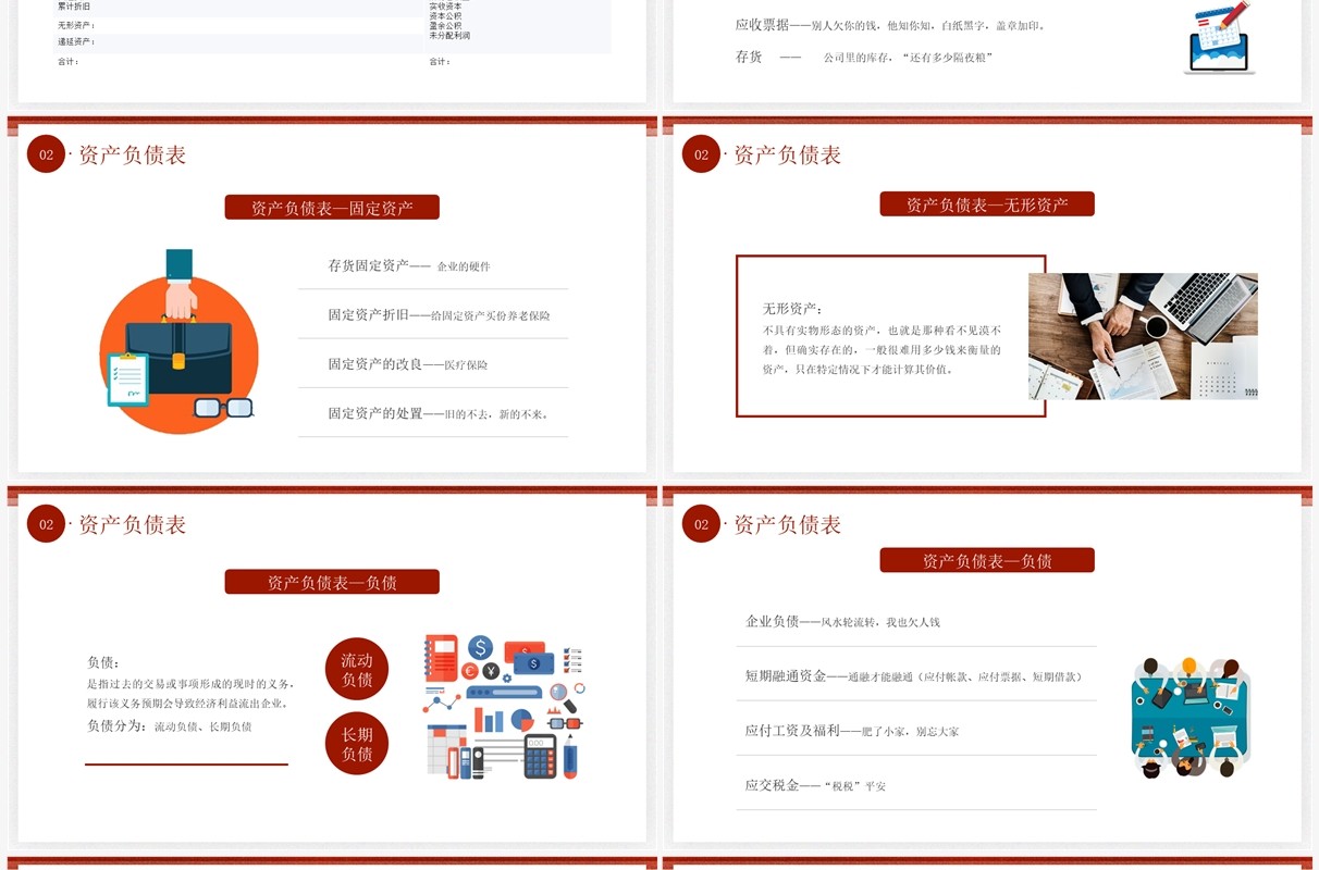 红色商务风财务部门三大报表解读PPT模板