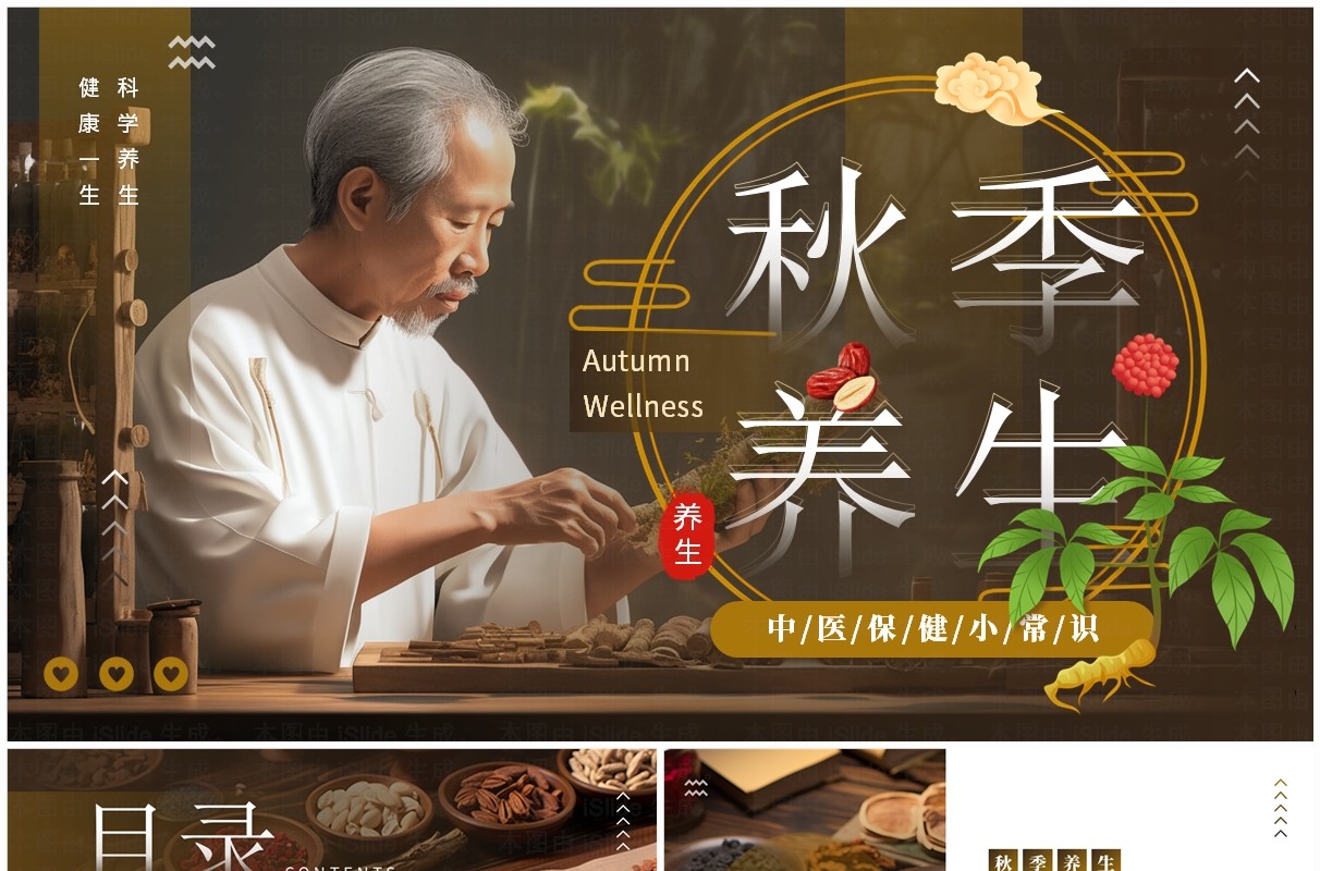 棕色中国风秋季养生中医保健知识PPT模板