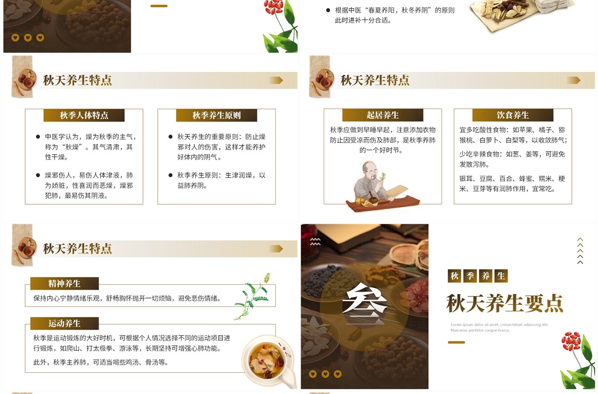 棕色中国风秋季养生中医保健知识PPT模板