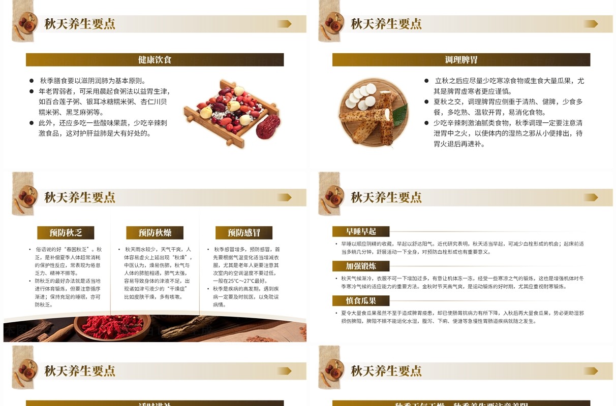 棕色中国风秋季养生中医保健知识PPT模板