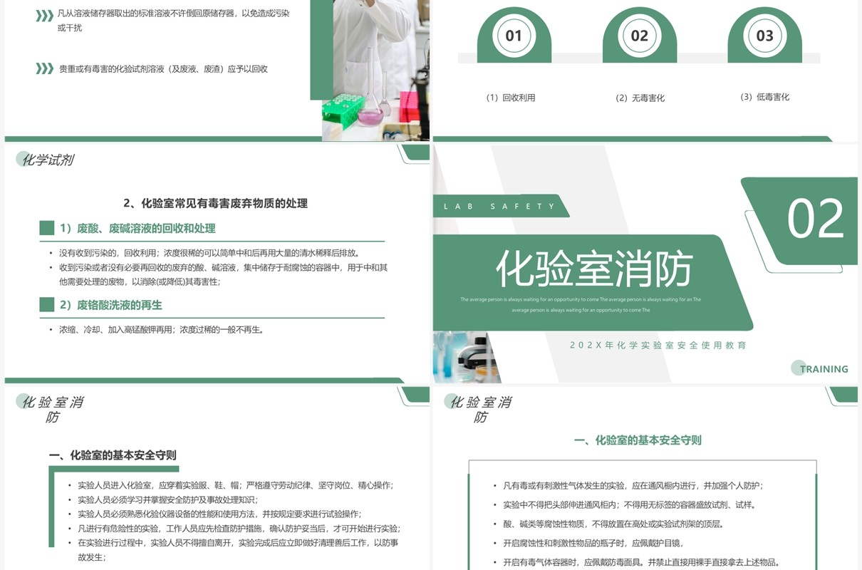 绿色简约风化学实验室安全知识PPT模板