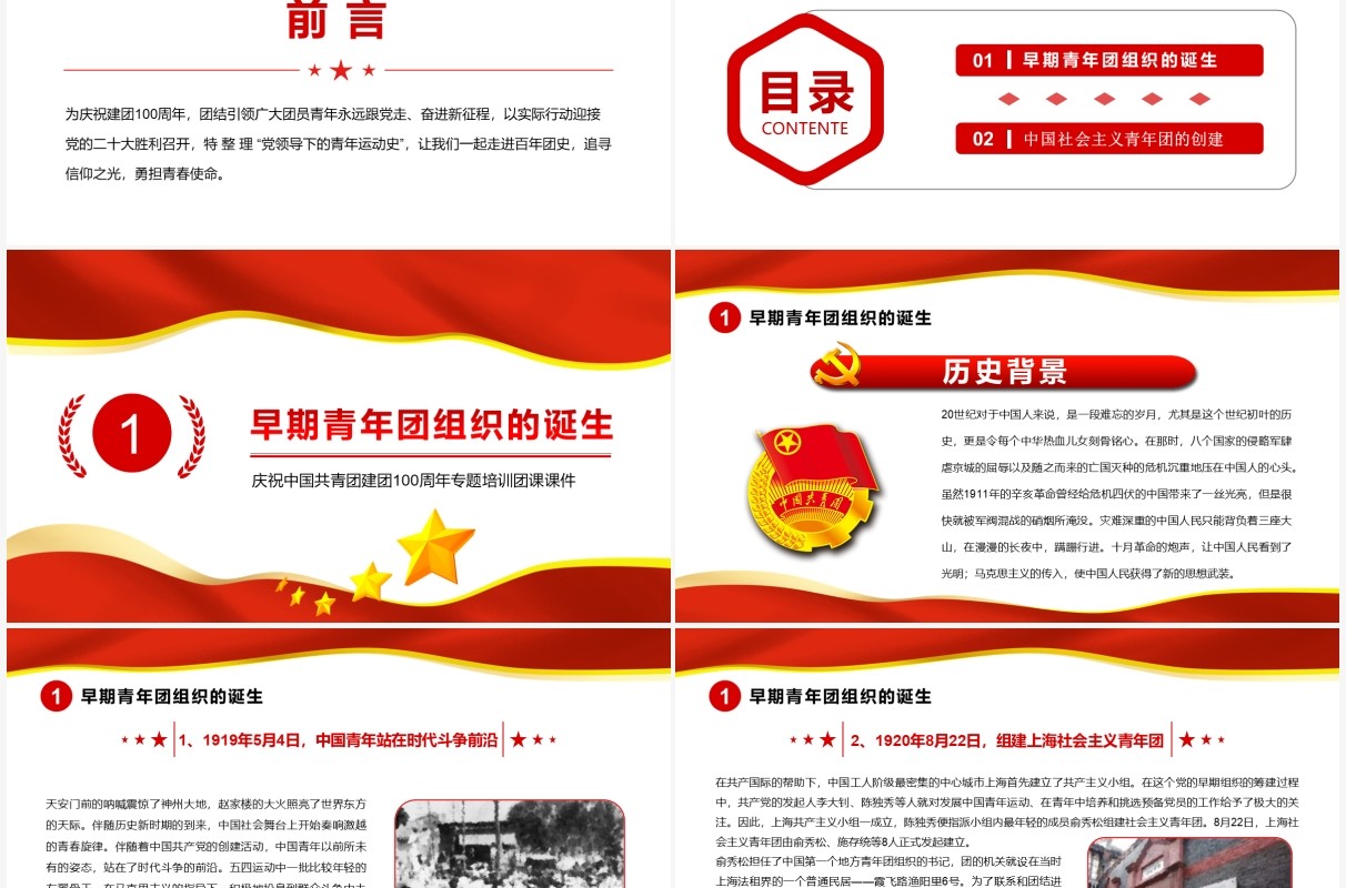 红色简约党政风中国青年运动史PPT模板