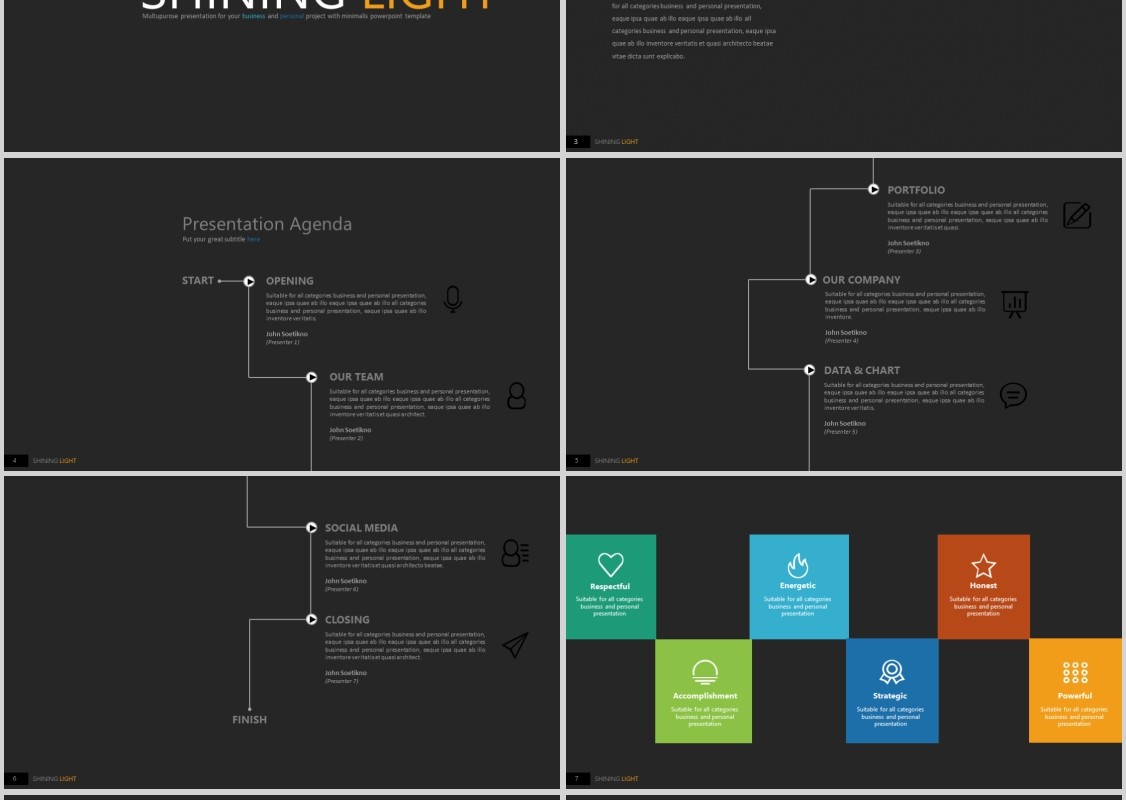 优质创意插图PPT信息图表模板SHINING LIGHT Powerpoint
