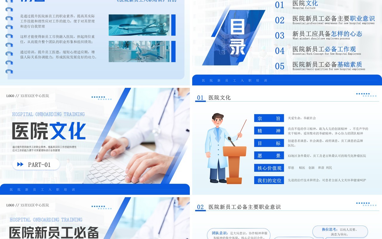 蓝色商务风医院新员工入职训PPT模板