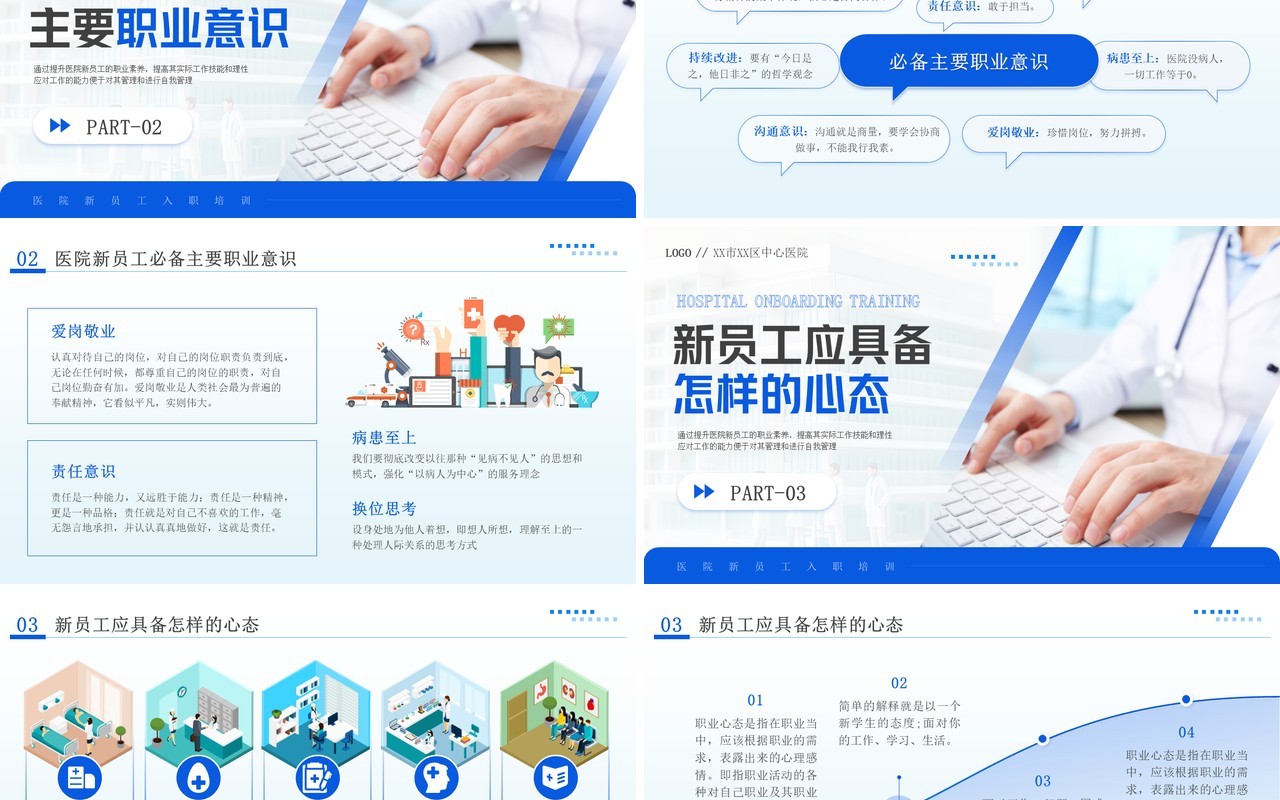 蓝色商务风医院新员工入职训PPT模板