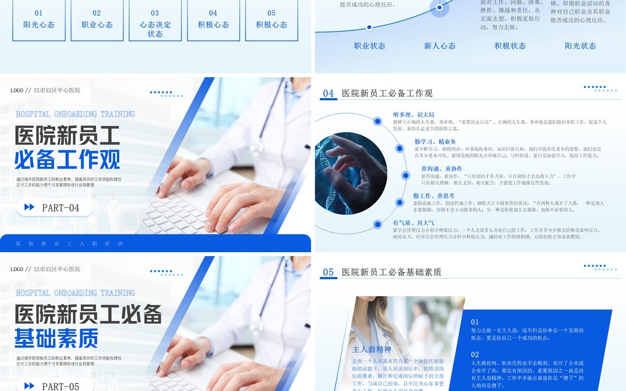 蓝色商务风医院新员工入职训PPT模板
