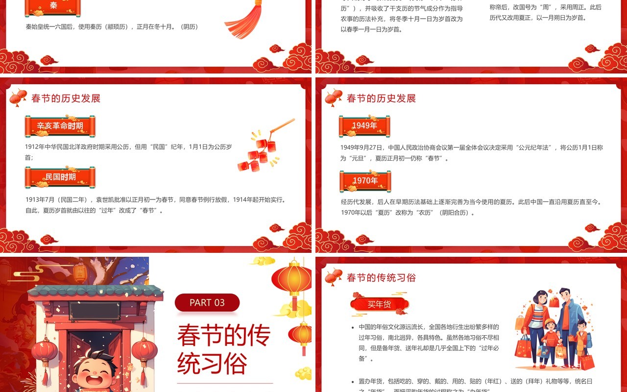 红色中国风蛇年春节习俗介绍PPT模板