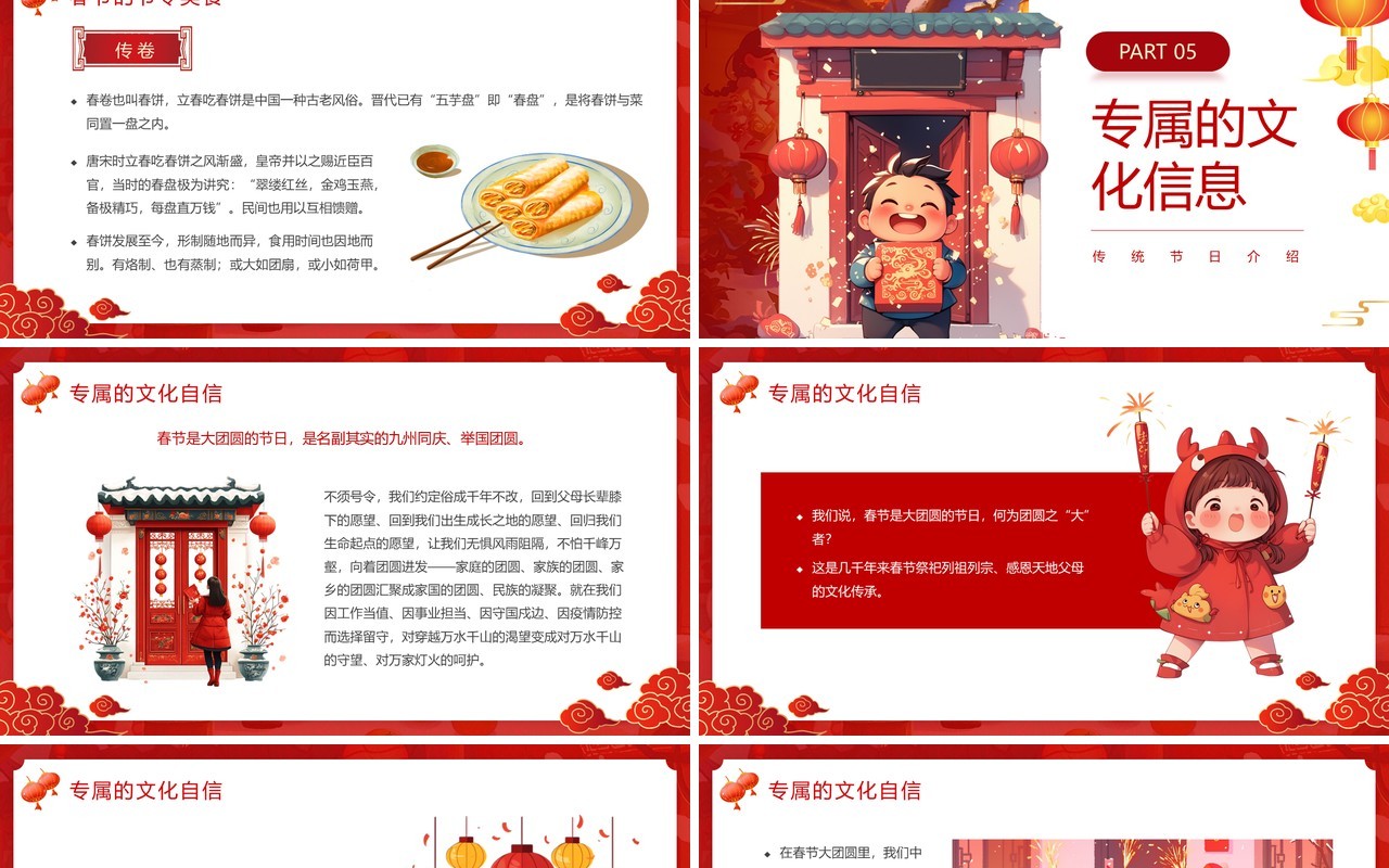 红色中国风蛇年春节习俗介绍PPT模板